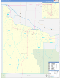 Twin Falls County, ID Wall Map Zip Code Basic Style 2024